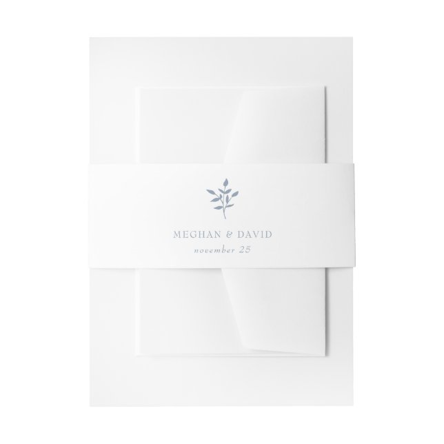 Dusty Blue Simple Modern Botanical Wedding Invitation Belly Band (Front Example)