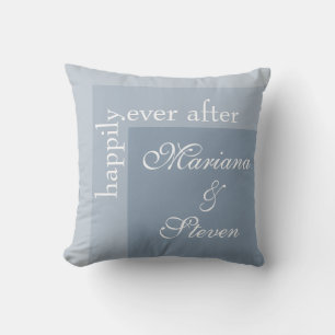 Dusty Blue Simple Modern Chic Script Wedding Throw Cushion