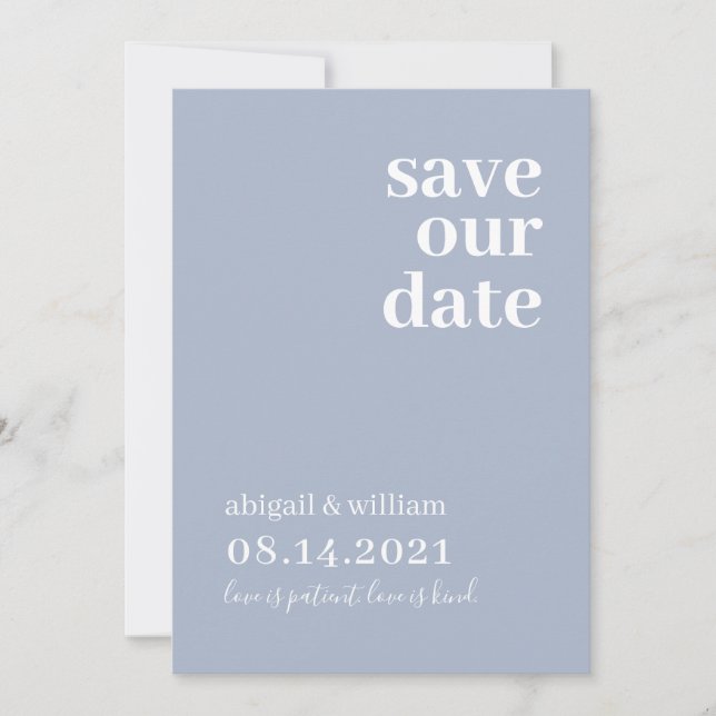 Dusty Blue Simple Modern Non Photo Wedding Save The Date (Front)