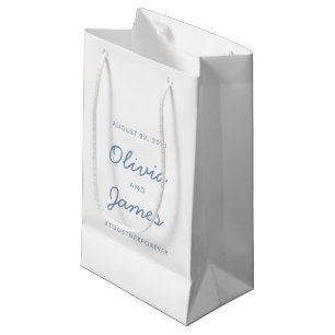 Dusty Blue Simple Modern Script Hashtag Wedding Small Gift Bag