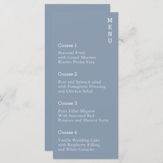 Dusty Blue Simple Modern Wedding   Menu (Front/Back)