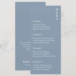 Dusty Blue Simple Modern Wedding Menu