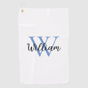 Dusty Blue Simple Monogram Name Personalised Golf Towel