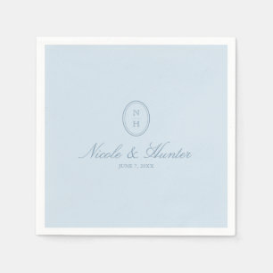 Dusty Blue Simple Monogram Wedding Crest Napkin