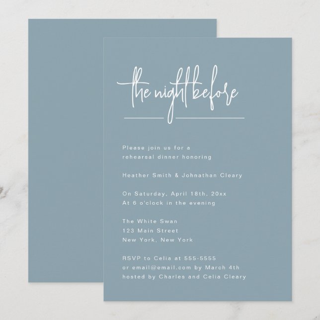 Dusty Blue Simple Rehearsal Dinner Invitation (Front/Back)