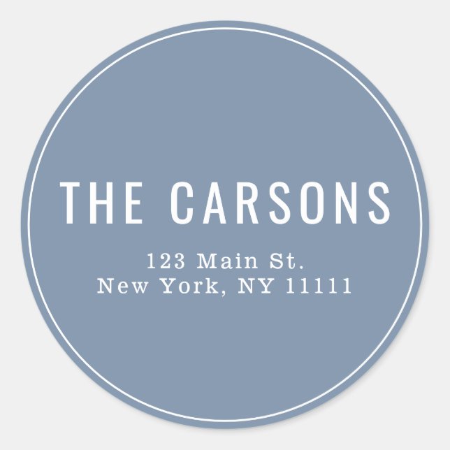 Dusty Blue Simple Round Return Address Label (Front)