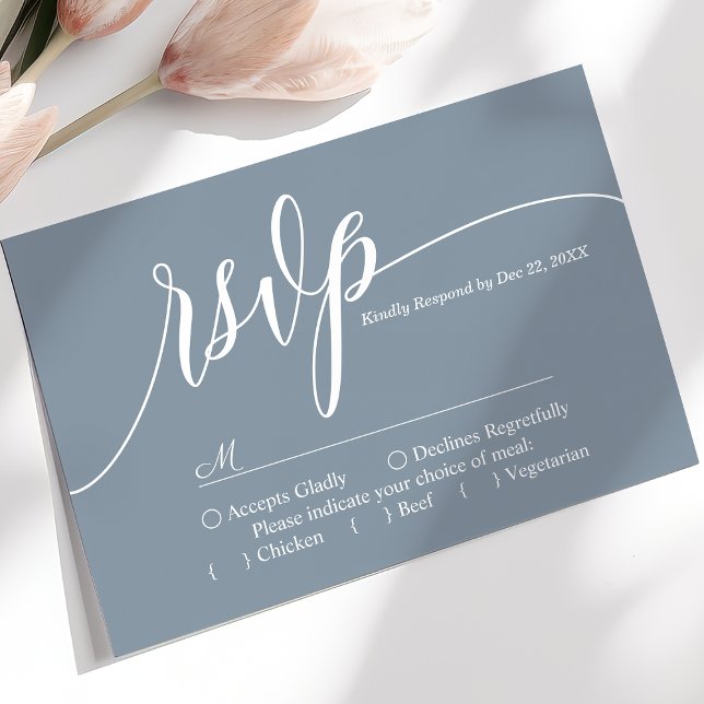 Dusty Blue Simple Script Wedding RSVP Card (Creator Uploaded)