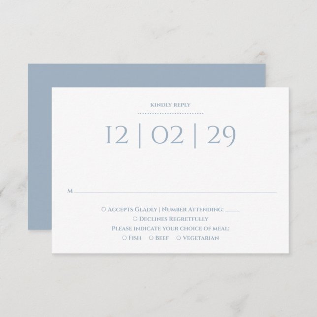 Dusty Blue Simple Special Date Wedding RSVP Card (Front/Back)