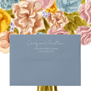 Dusty Blue Simple Style Modern Script Wedding Envelope