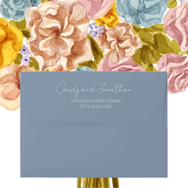 Dusty Blue Simple Style Modern Script Wedding Envelope (In Situ Flowers)