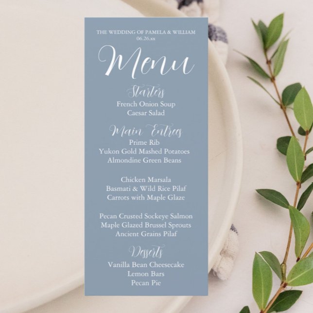 Dusty Blue Simple Style Wedding Dinner Menu (In Situ Table)