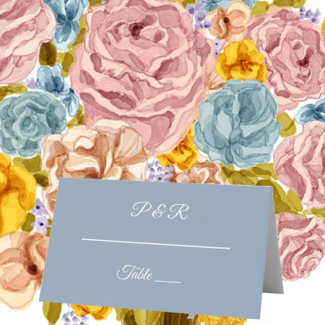 Dusty Blue Simple Stylised Script Wedding Place Card (In Situ Wedding)