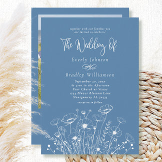 Dusty Blue Simple Wildflower Floral Photo Wedding Invitation