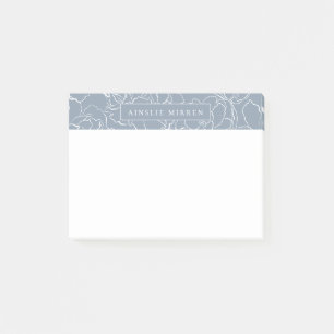 Dusty Blue Simply Floral Personalised Post-it Notes