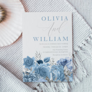 Dusty Blue Sky-Blue Floral Wedding Invitation