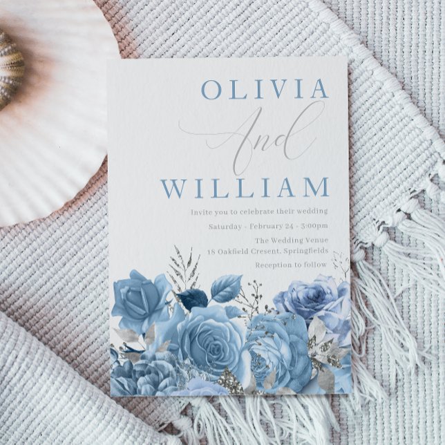 Dusty Blue Sky-Blue Floral Wedding  Invitation (Creator Uploaded)