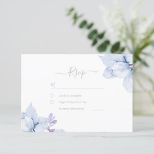 Dusty Blue Sky Blue Watercolor Floral Wedding RSVP Card