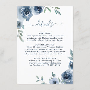 Dusty Blue Slate Floral Botanical Chic Wedding Enclosure Card