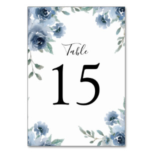 Dusty Blue Slate Greenery Floral Geometric Table Number