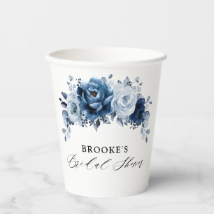 Dusty Blue Slate Navy Botanical  Bridal Shower     Paper Cups