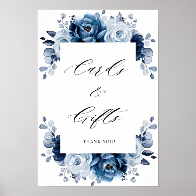 Dusty Blue Slate Navy Botanical Cards & Gifts Poster (Front)
