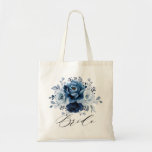 Dusty Blue Slate Navy Botanical  Wedding Bride     Tote Bag<br><div class="desc">Elegant Dusty blue / Navy theme wedding bride tote bag featuring elegant bouquet of Dusty blue,  Navy,  slate rose flowers buds and blue eucalyptus leaves. Please contact me for any help in customisation or if you need any other product with this design.</div>