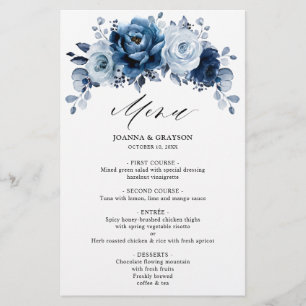 Dusty Blue Slate Navy Botanical Wedding Menu