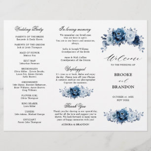 Dusty Blue Slate Navy Botanical Wedding Program