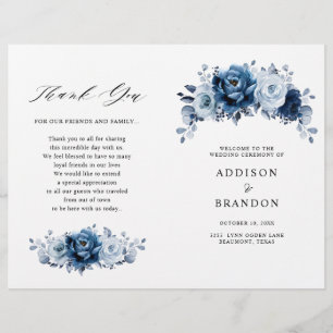 Dusty Blue Slate Navy Botanical Wedding  Program