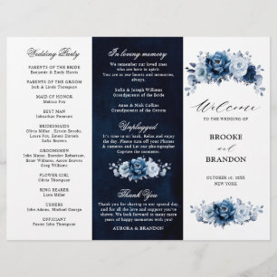 Dusty Blue Slate Navy Botanical Wedding Program