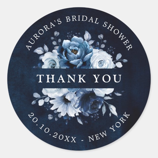 Dusty Blue Slate Navy Bridal Shower Thank you Clas Classic Round Sticker (Front)