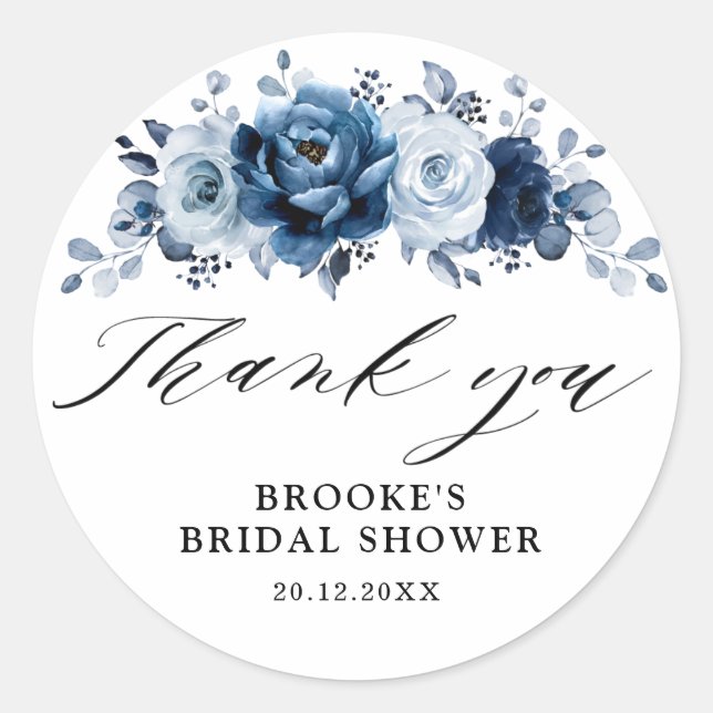 Dusty Blue Slate Navy  Bridal Shower Thank you     Classic Round Sticker (Front)