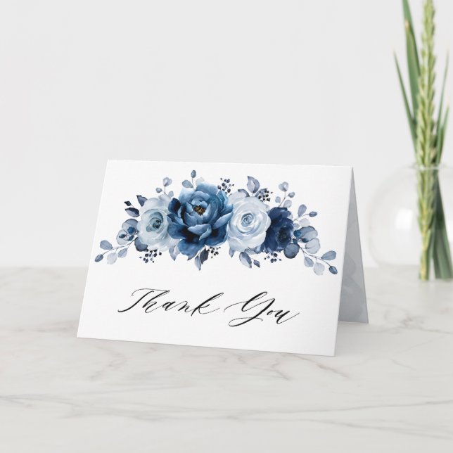 Dusty Blue Slate Navy Bridal Shower Wedding Thank You Card (Front)