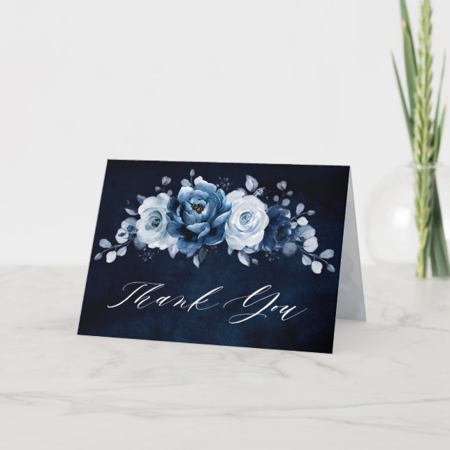 Dusty Blue Slate Navy Bridal Shower Wedding Thank  You Card (Front)