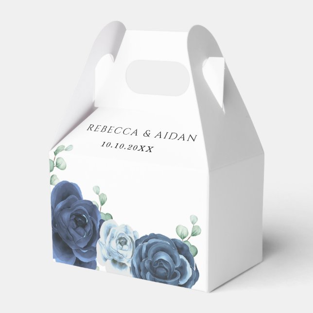 Dusty Blue Slate Navy Floral Botanical  Favour Box (Front Side)