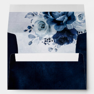 Dusty Blue Slate Navy Floral Botanical Wedding Env Envelope
