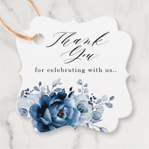 Dusty Blue Slate Navy Floral Botanical Wedding Favour Tags