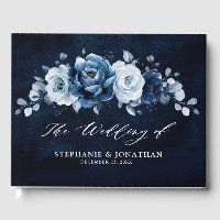 Dusty Blue Slate Navy Floral Botanical Wedding Gue