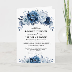 Dusty Blue Slate Navy Floral Botanical Wedding Invitation