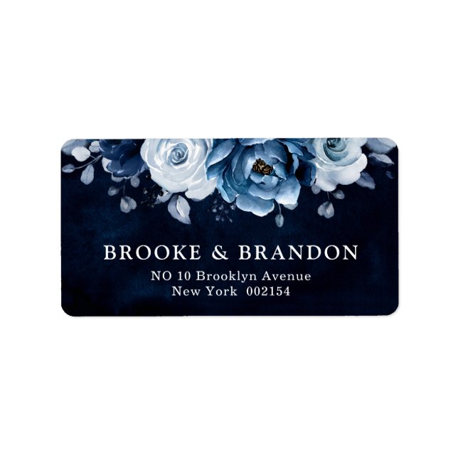 Dusty Blue Slate Navy Floral Botanical Wedding Lab Label (Front)