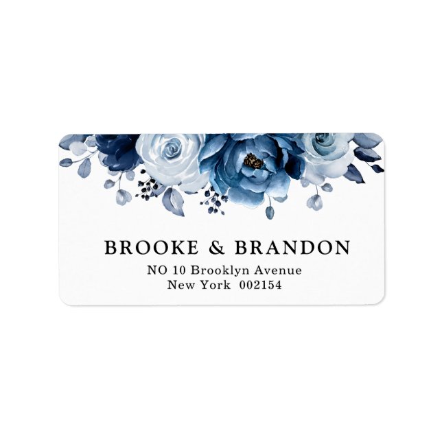 Dusty Blue Slate Navy Floral Botanical Wedding Label (Front)
