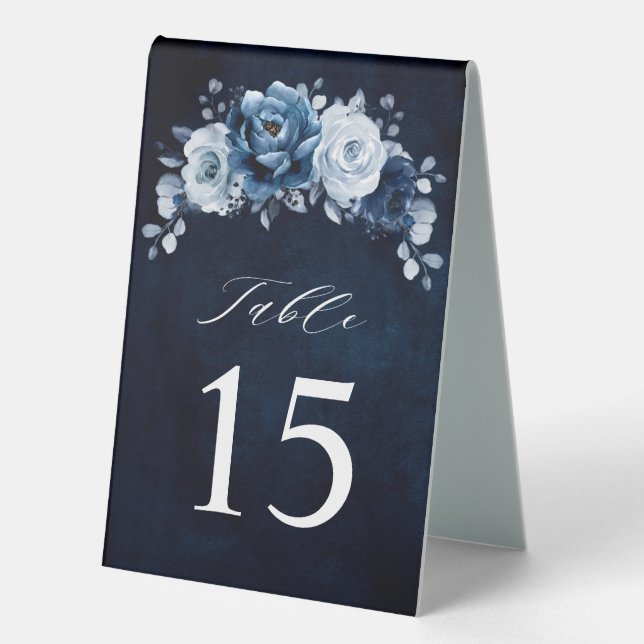 Dusty Blue Slate Navy Floral Botanical Wedding Tab (Front)