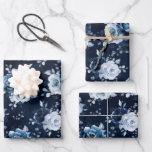Dusty Blue Slate Navy Floral Botanical Wedding Wra Wrapping Paper Sheet<br><div class="desc">Elegant Dusty blue / Navy theme wedding wrapping paper sheet featuring elegant bouquet of Dusty blue,  Navy,  slate rose flowers buds and blue eucalyptus leaves. Please contact me for any help in customisation or if you need any other product with this design.</div>