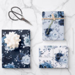 Dusty Blue Slate Navy Floral Botanical Wedding Wra Wrapping Paper Sheet<br><div class="desc">Elegant Dusty blue / Navy theme wedding wrapping paper sheet featuring elegant bouquet of Dusty blue,  Navy,  slate rose flowers buds and blue eucalyptus leaves. Please contact me for any help in customisation or if you need any other product with this design.</div>
