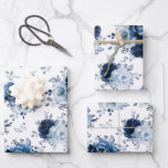 Dusty Blue Slate Navy Floral Botanical Wedding Wra Wrapping Paper Sheet<br><div class="desc">Elegant Dusty blue / Navy theme wedding wrapping paper sheet featuring elegant bouquet of Dusty blue,  Navy,  slate rose flowers buds and blue eucalyptus leaves. Please contact me for any help in customisation or if you need any other product with this design.</div>