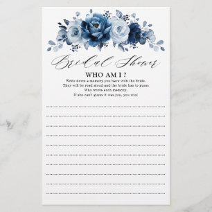 Dusty Blue Slate Navy Floral Bridal Shower Game