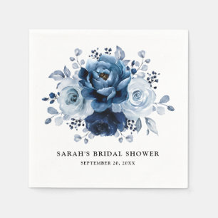 Dusty Blue Slate Navy Floral Bridal Shower Napkin