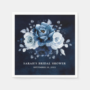 Dusty Blue Slate Navy Floral Bridal Shower Napkins