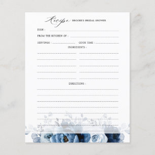 Dusty Blue Slate Navy Floral  Bridal Shower Recipe