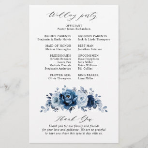 Dusty Blue Slate Navy Floral Wedding Program